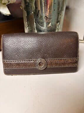 Brighton Leather Wallet Crossbody Brown Organizer Clutch Heart Charm No Strap